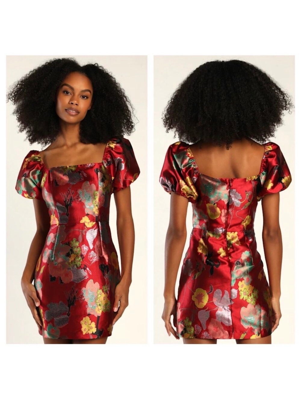 Lulus So Stunning  Red Floral Puff Sleeve Mini Dress4 NWT